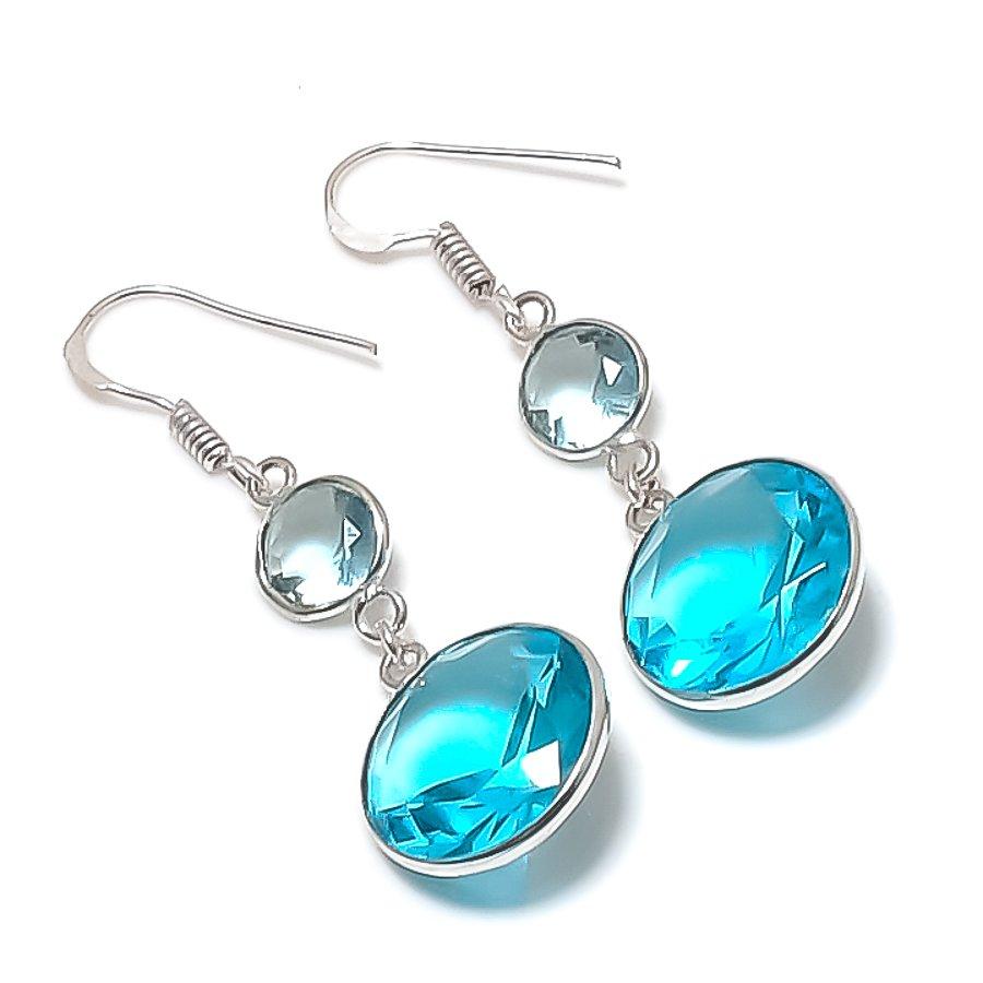 

Natural Swiss Blue Topaz Gemstone 925 Sterling Silver Earring 1.97 D3i91