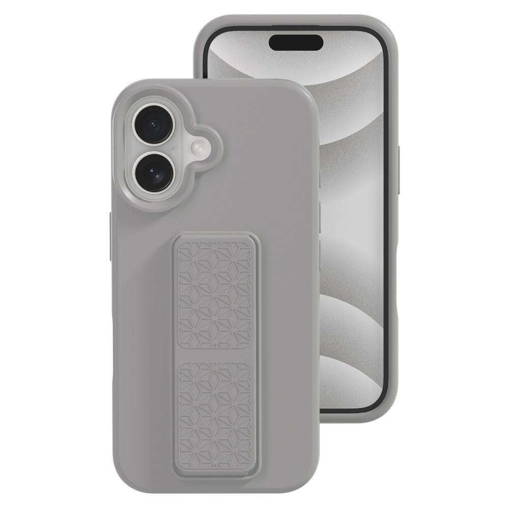 

For iPhone 16 Case Drop Protection Liquid Silicone Phone Cover with Hidden Kickstand Titanium Grey