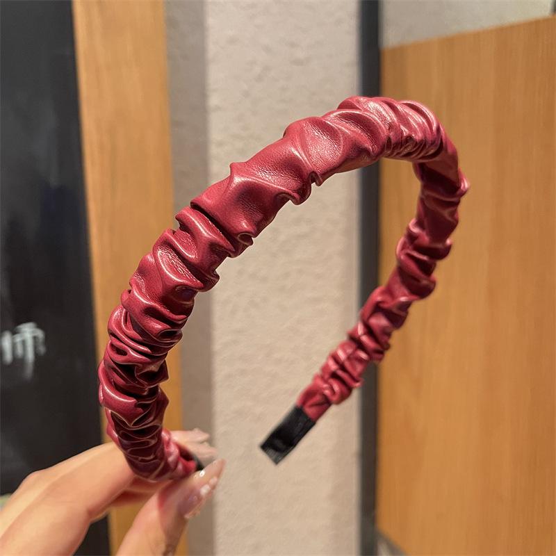 

Ankola красная кожаная повязка на голову с высоким черепом: Корейский стиль осень-зима в стиле ретро Гонконг для женщин