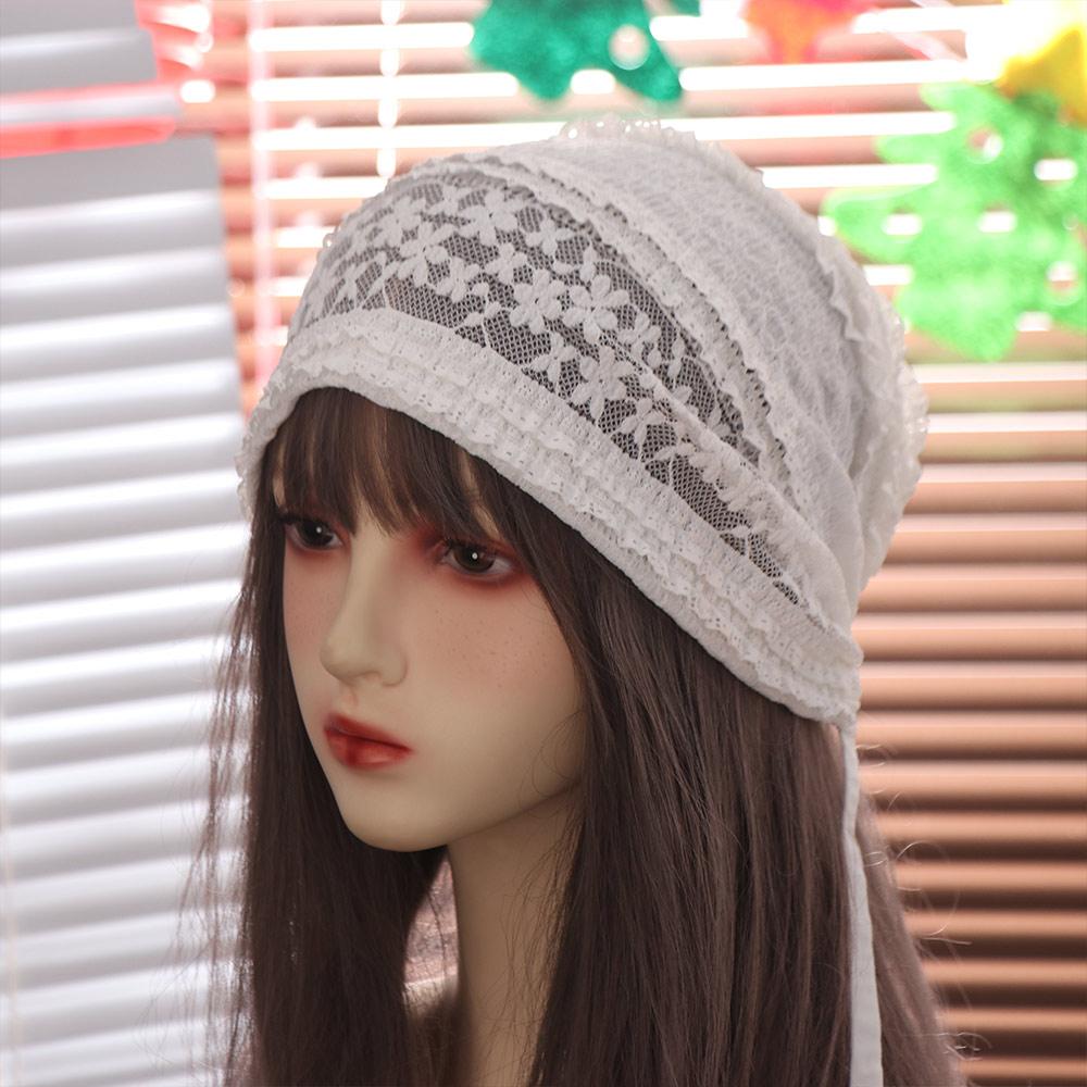 Breathable Beanies Hat Y2k Flower Cap Retro Embroidered Lace Hat Girls