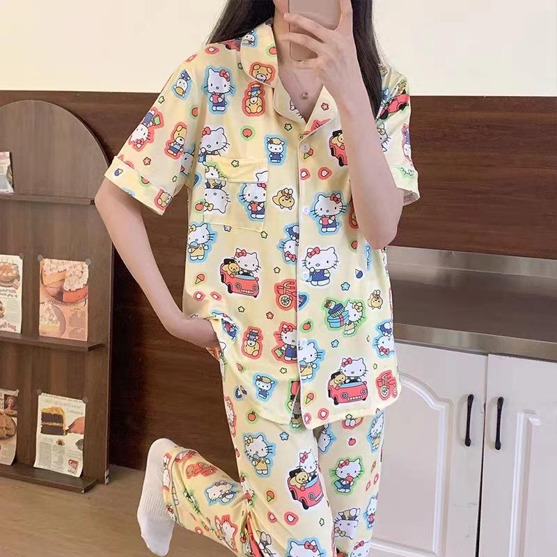 Sweet and Cute Pajamas Women's Summer Short-sleeved Trousers Girls Loungewear Suit