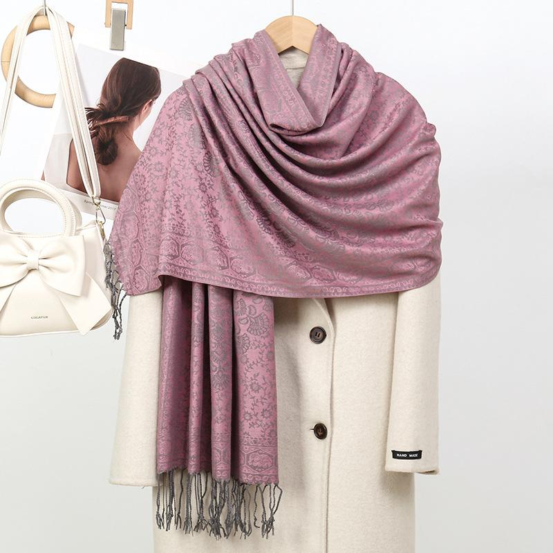 Ethnic Style Scarf Shawl Winter Imitation Cashmere Warm Fringed Jacquard Extra Long Air Conditioner Shawl Women'S Scarf