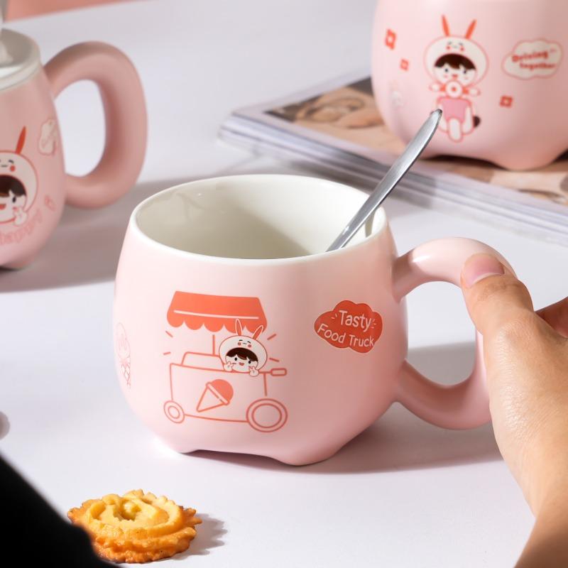 Creative Cartoon Cute Three dimensional Rabbit Ceramic Cup with Lid for Women Playing with Fun Rabbit High Looking Office Household Water Cup