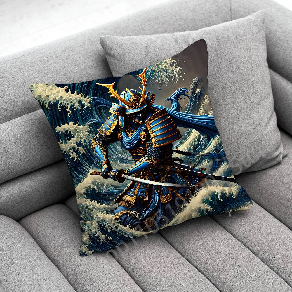 Japanese Bushido Samurai Throw Pillow Case For 55cm 40cm 45*45cm 50cm 30cm Square Office Cushion Cover
