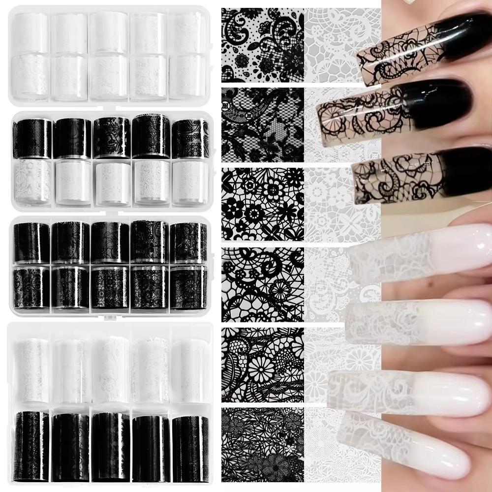 Kant Design Nagelfolies Luipaardprint Zwart Wit Nagellak Stickers Pailletten Effect Streepjespatroon Nageldecal Manicure DIY