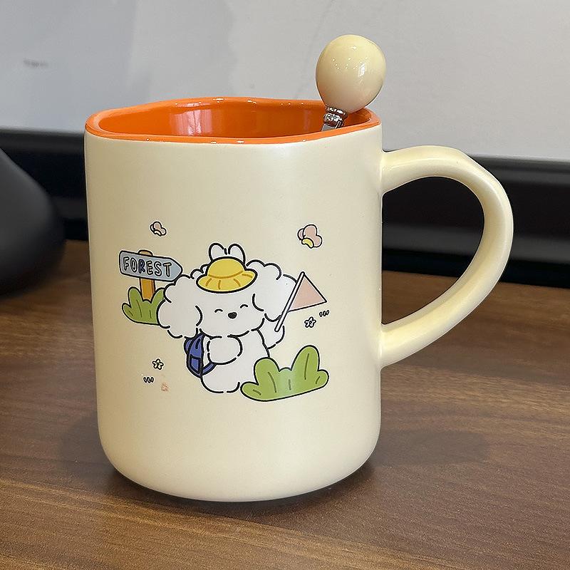 Cartoon Mug Puppy Ceramic Cup Cream Style with Spoon Household Couple Breakfast Cup Coffee Cup Birthday Gift