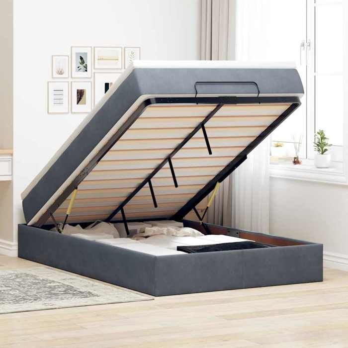 VidaXL Ottoman Bed Frame and Mattress Dark Grey 120x200 Cm Velvet, Bed Frame, Upholstered Bed Frame, Bed Frame 3311178