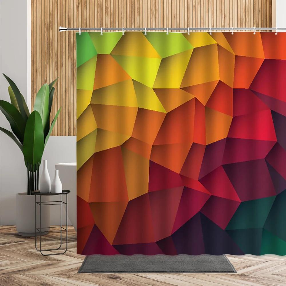3D Color Stereoscopic Geometric Shower Curtain Abstract Art Bathroom Decoration Waterproof Polyester Bathtub Screen With Hooks