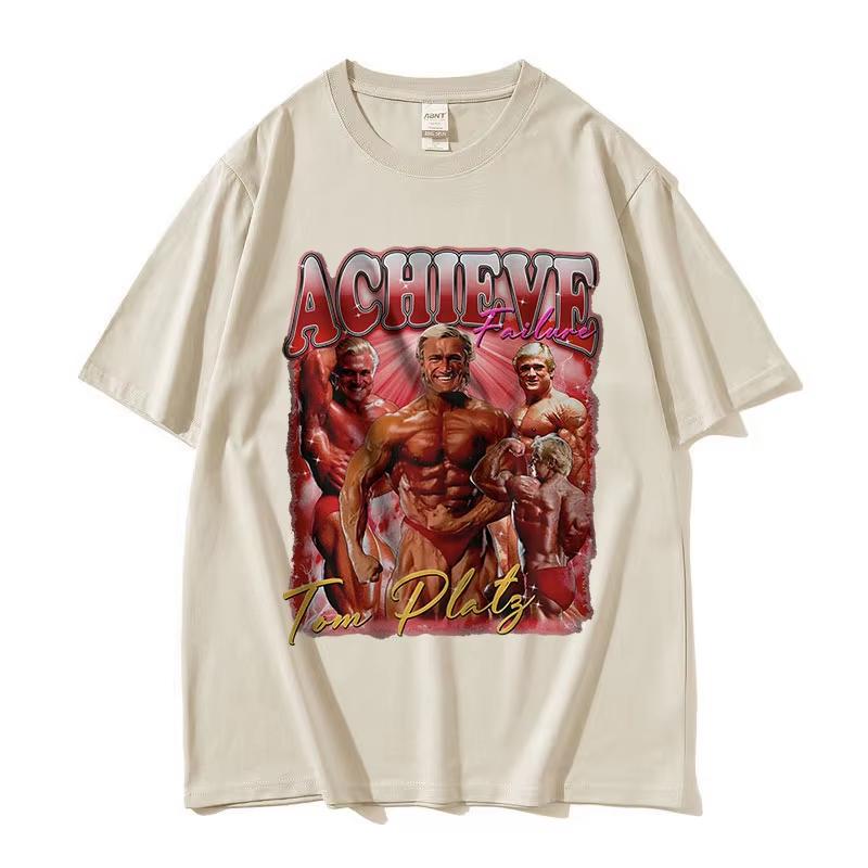 2025 Summer Achieve Failure Tom Platz Graphic Unisexs Retro Fashion Bodybuilde Tops Leisure 100 Pure Cotton Printed Tshirt Y2k