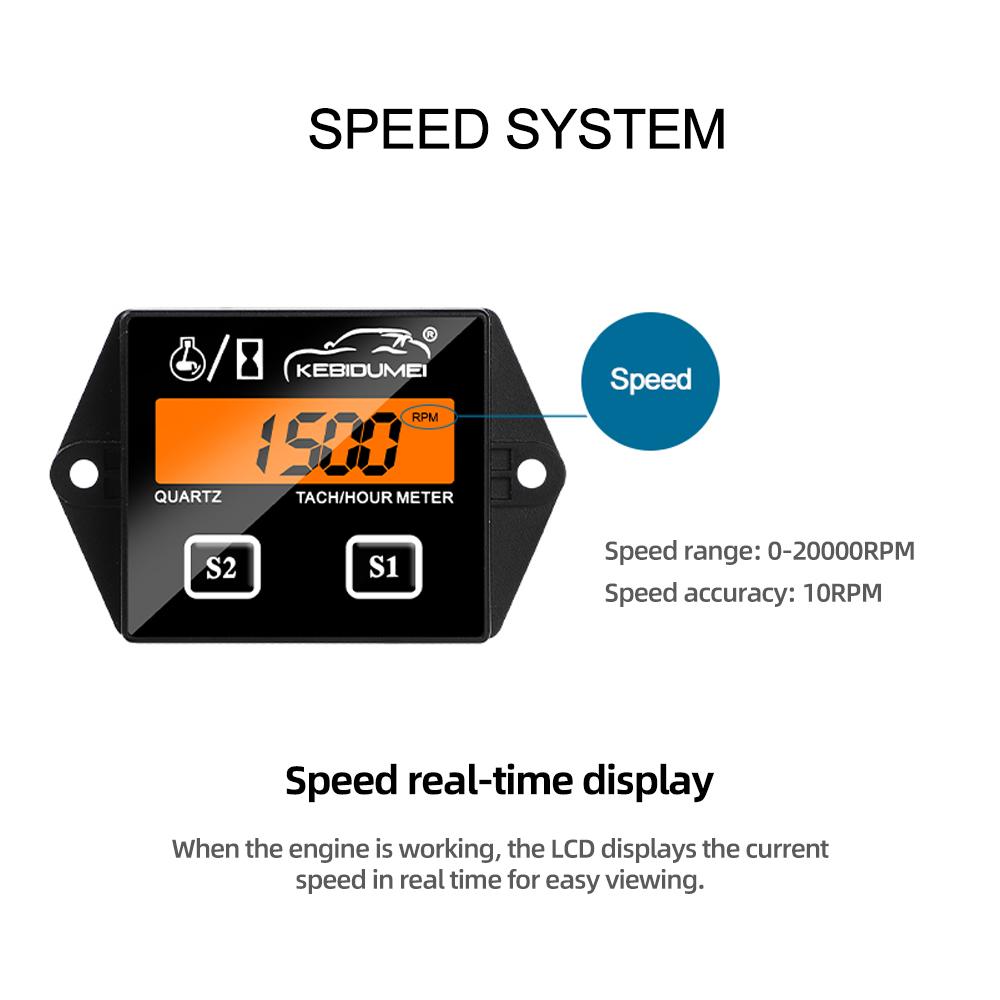 Battery Replacable Digital Engine Tach Hour Meter Tachometer Gauge Engine Rpm LCD Display for Moto Marine Chainsaw Pit Bike Boat