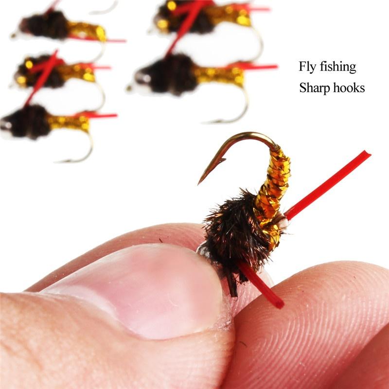 40pcs/ Box Red  Fly Fishing Lure Single Hook Dry Fly Fishing Trout Salmon Set Flies Fishing Lures