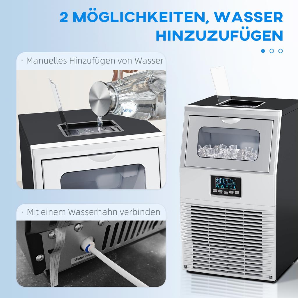 Commercial Ice Cube Maker, LED Lighting, Easy-to-Read Display, with Scoop, Silver