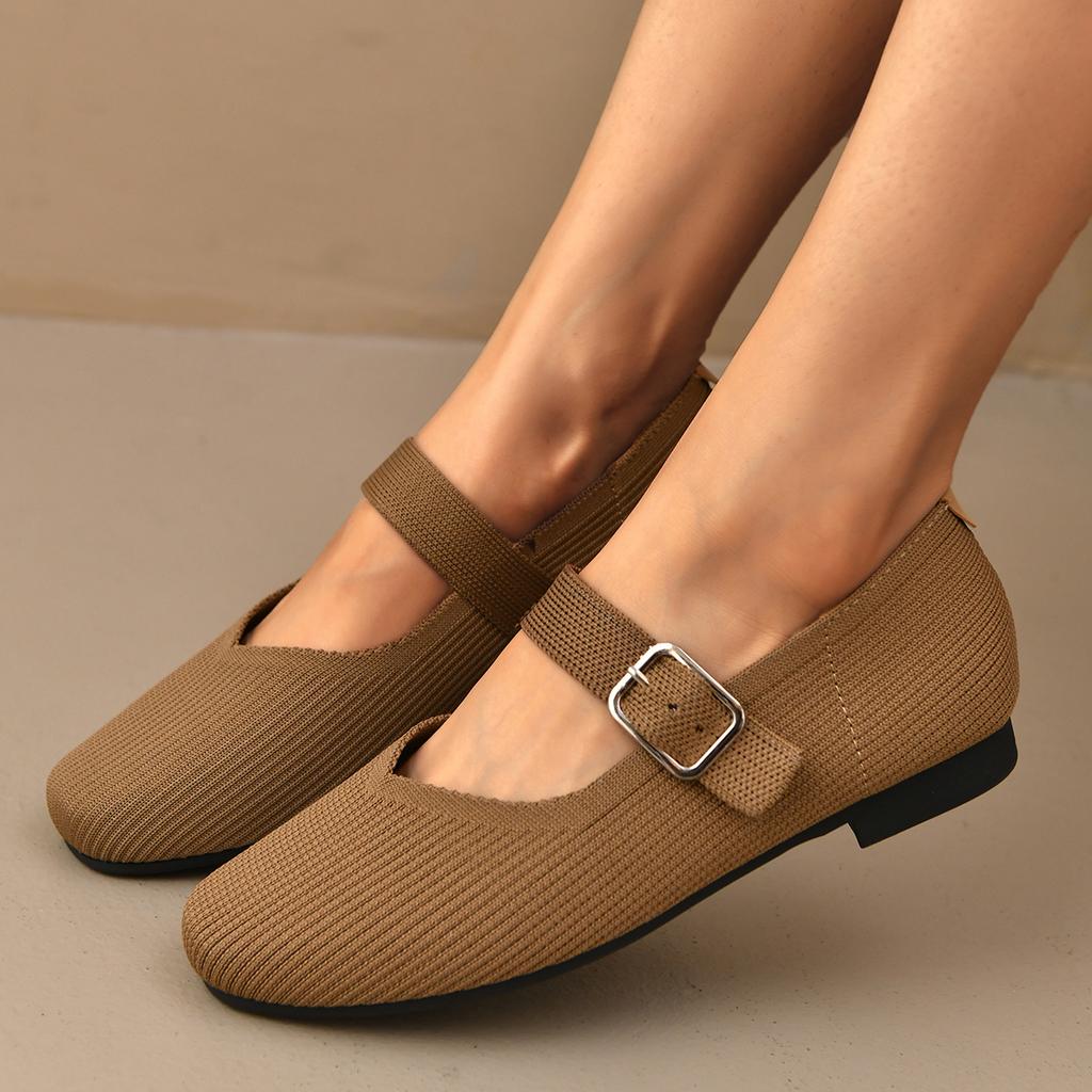 Fashion Women Flats Shoes Knitted Single Flat Loafers Round Toe Shallow Mouth Mary Jane Shoes Outdoor Soft Sole Casual Sneakers Women