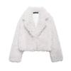 Womens Short Faux Fur Coat With Lapel Collar Long Sleeve 2025 Elegant Chic Outerwear In White Burgundy Coffee