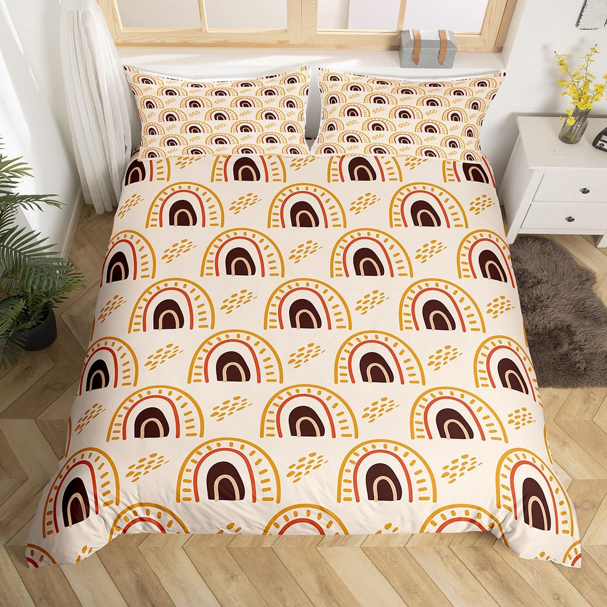 

Cartoon Rainbow Sun Sleep Bedding Collection for Girls Kids Bedroom Decor Comforter Cover Kawaii Art Bed Cover Polyester Fabric Comforter Cover EU Single(135x200cm)