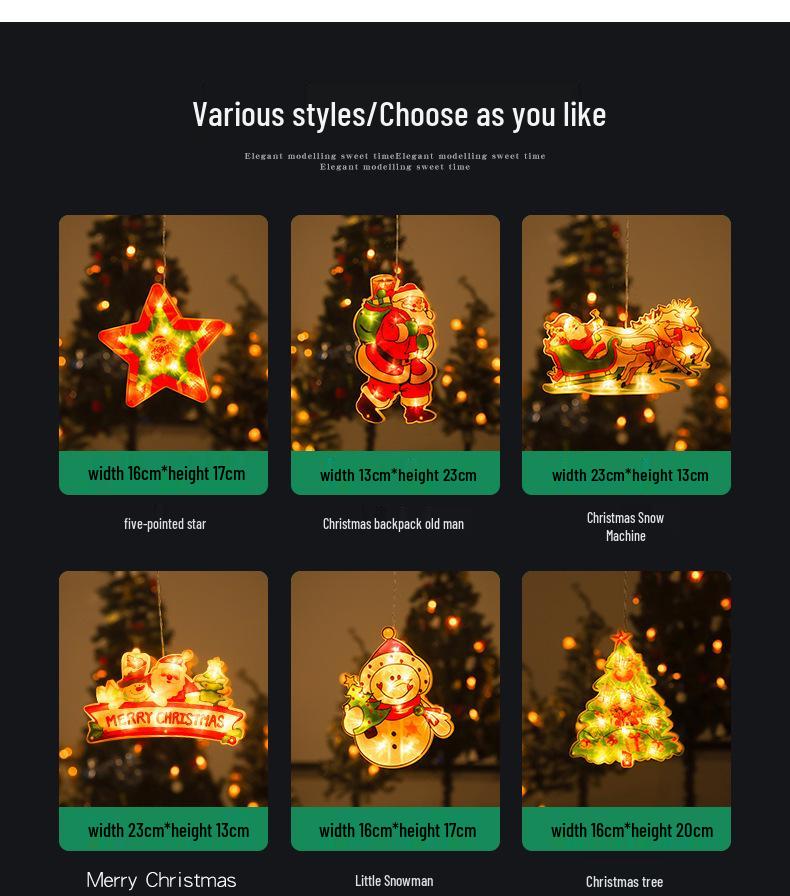 LED Christmas Suction Cup Window String Lights - Indoor Decorative Hanging Lights for Holiday Display