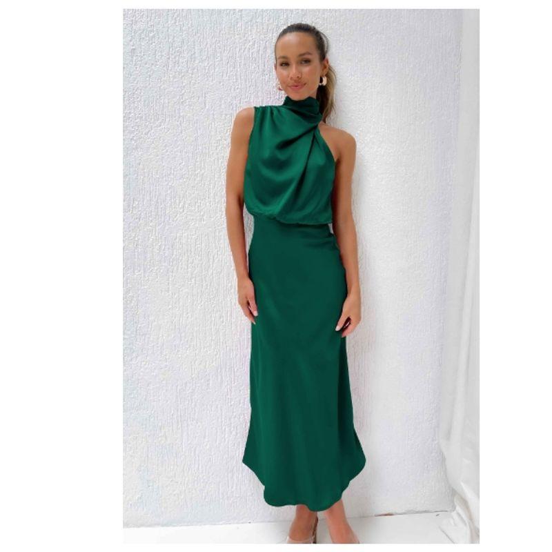 

Transition Sexy Spring/Summer New Arrival Fancy Satin Sleeveless Dress Fashion Fashion Elegance Ladies Light Dress for Women Dark green L