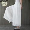 DIMANAF Plus Size 2021 Women Linen Pants Elastic Vintage Korea Basic Female Solid Fashion Slacks Wide Leg Oversize Loose Pants