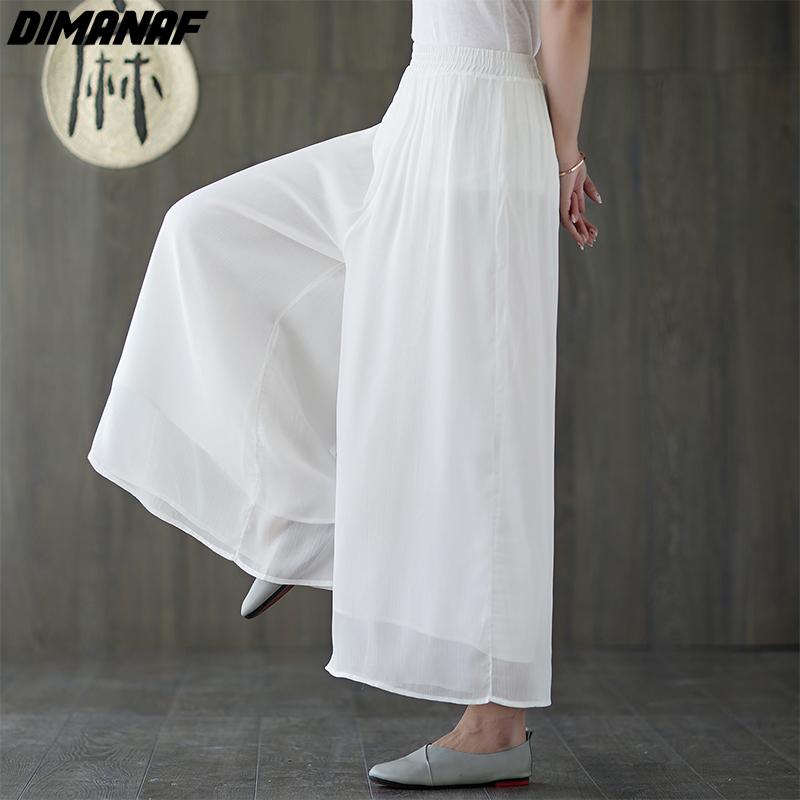 DIMANAF Plus Size 2021 Women Linen Pants Elastic Vintage Korea Basic Female Solid Fashion Slacks Wide Leg Oversize Loose Pants
