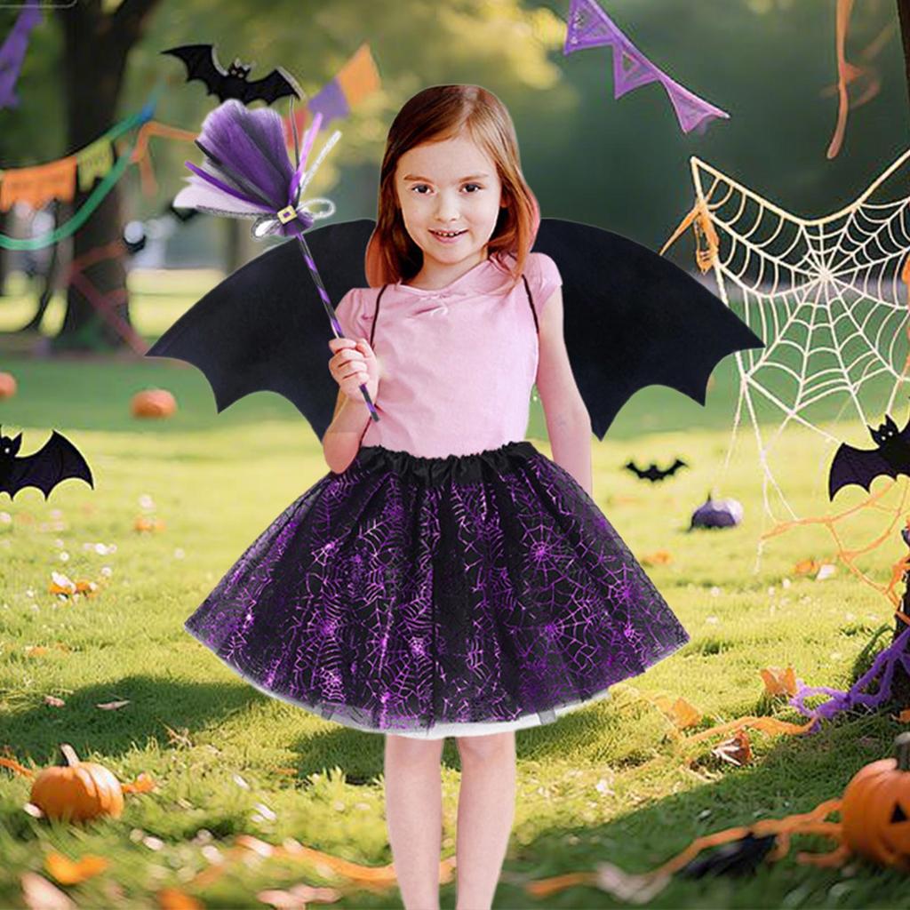 Bat Costume Kids Cosplay Clothes Wing Dress Headband Wand Tulle Skirt Costume for Halloween Party Kid Girl Masquerade Cosplay