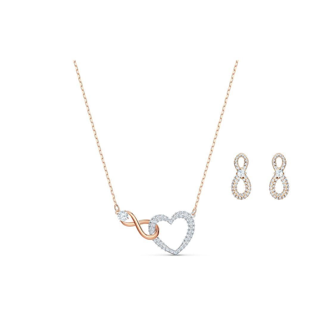 

Swarovski Infinity Rose Gold Heart Necklace And Earring Set Women Jewelry 5521040 Box+Shopping Bag (Random Color)