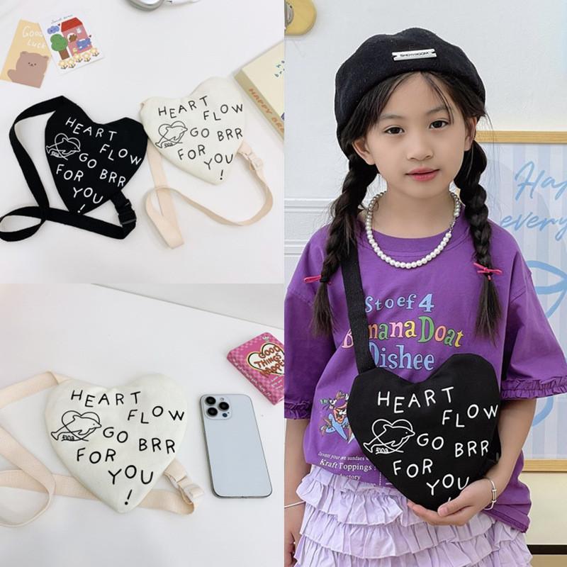 Letter Simple And Dolphin Pattern Heartshaped Children Canvas Bag Shoulder