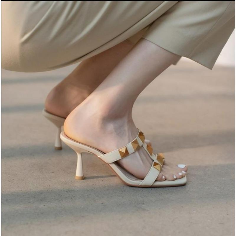 

В помещении на Word Open Toe Off White Rivet Slides Outside Shoes for Women Sandals Slippers Job with Free Shipping 34 хаки