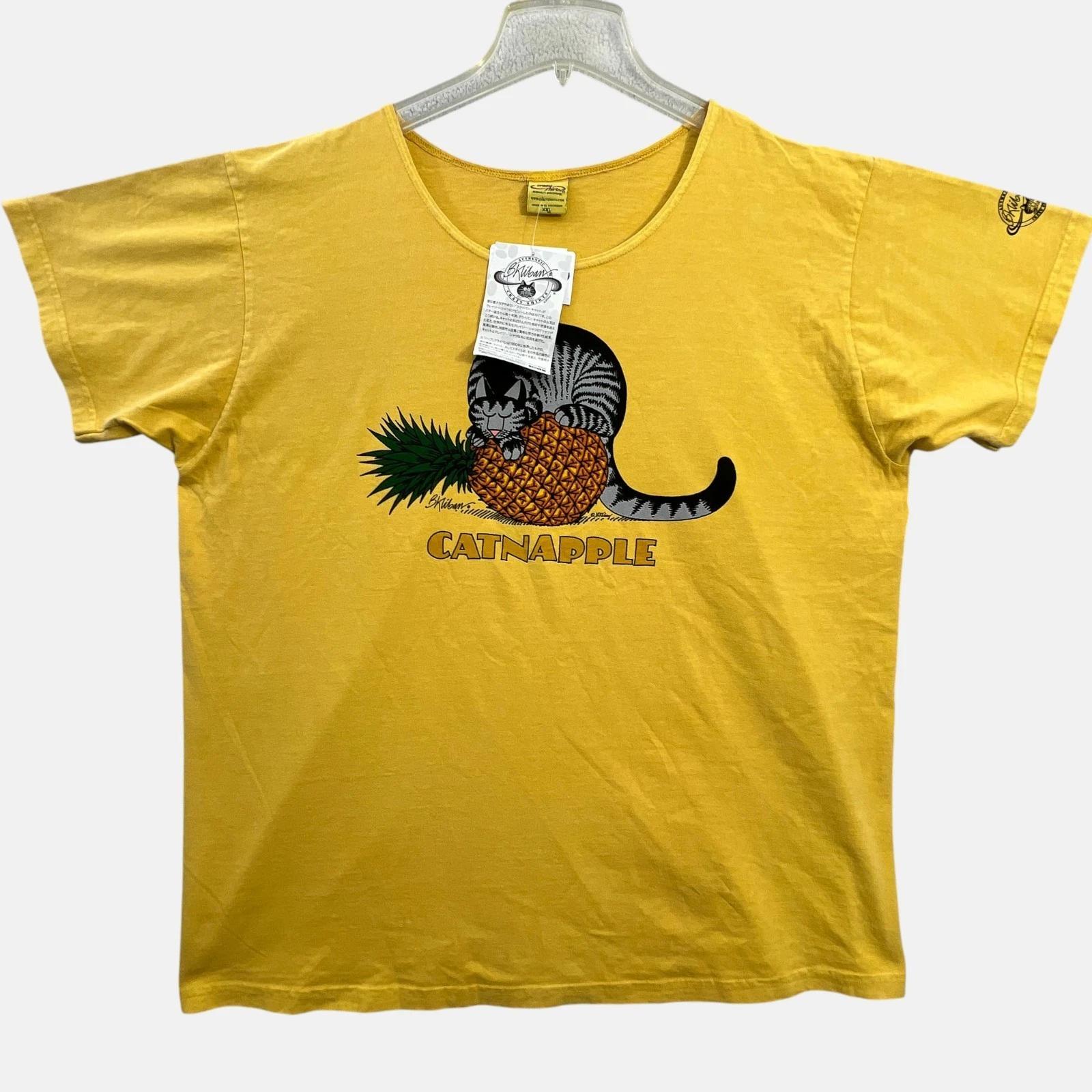 

Vintage B. Kliban Crazy Shirts T Shirt Womens XXL CATNAPPLE Pineapple Dyed New XL
