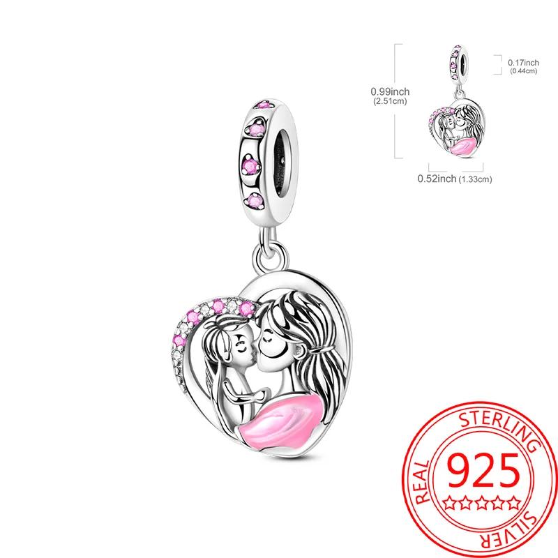 

Girl Mother S Day Charms Metal Thanks & Forever Love Mon Pink Heart-Shaped Beads Fit Original Bracelets Make your own Fine Gift Ideal for Elegant