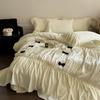 Vintage French Large Ruffles Black Bow Princess Bedding Set Duvet Cover Set Flat/Fitted Bed Sheet Pillowcases Pillowcases 4Pcs