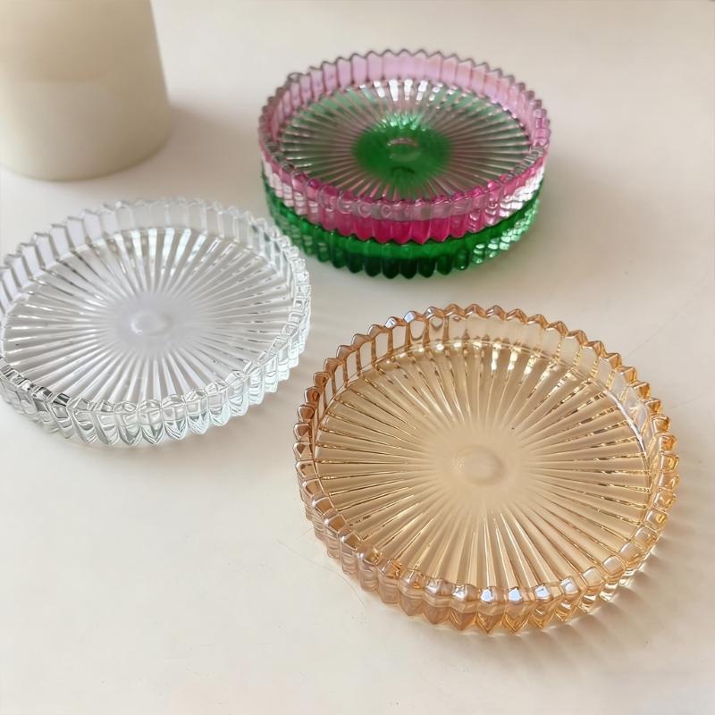 3.94" Pillar Candle Holders,Glass Coasters Decorative Candle Plate and Tray Clear Glass Candle Plates for Centerpieces