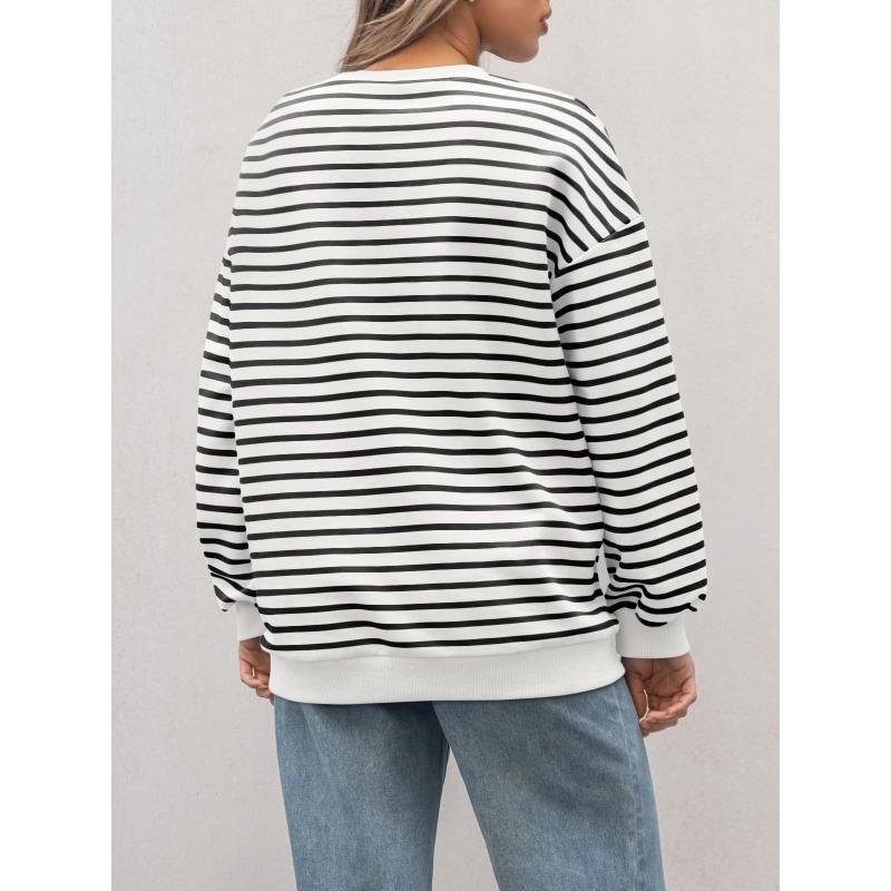 Spring Autumn Women's Plus Size Sweatshirt Striped Long Sleeve Round Neck Oversized Sweatshirt Y2K Sweatshirt