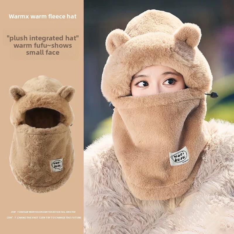 Panda Plush Hat For Winter Cycling Warm Windproof Faux Fur Beanie For Commuters