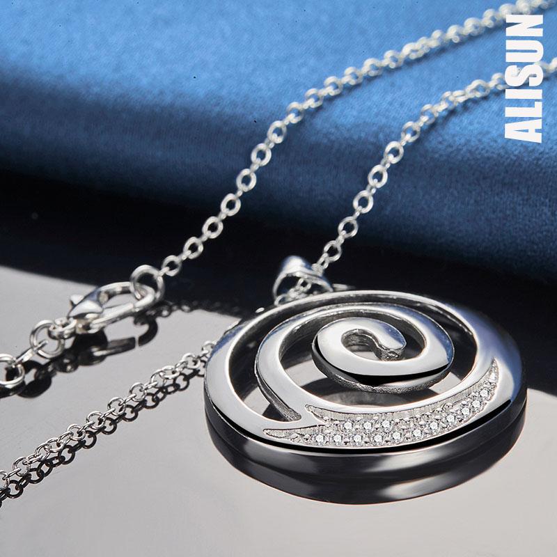 925 mincovní stříbro, kulatý spirálový zirkonový náhrdelník s přívěskem, módní svatební šperky