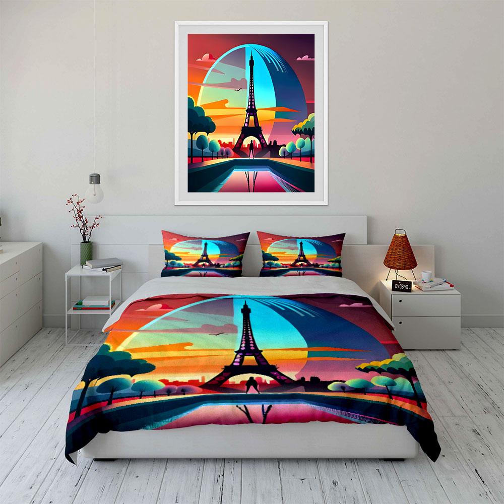 Eiffel Tower with Sunset. Bedding Sets Duvet Cover Sets Duvet Covers Pillowcases(1*Duvet Cover 2*Pillowcases Without Duvet Insert)