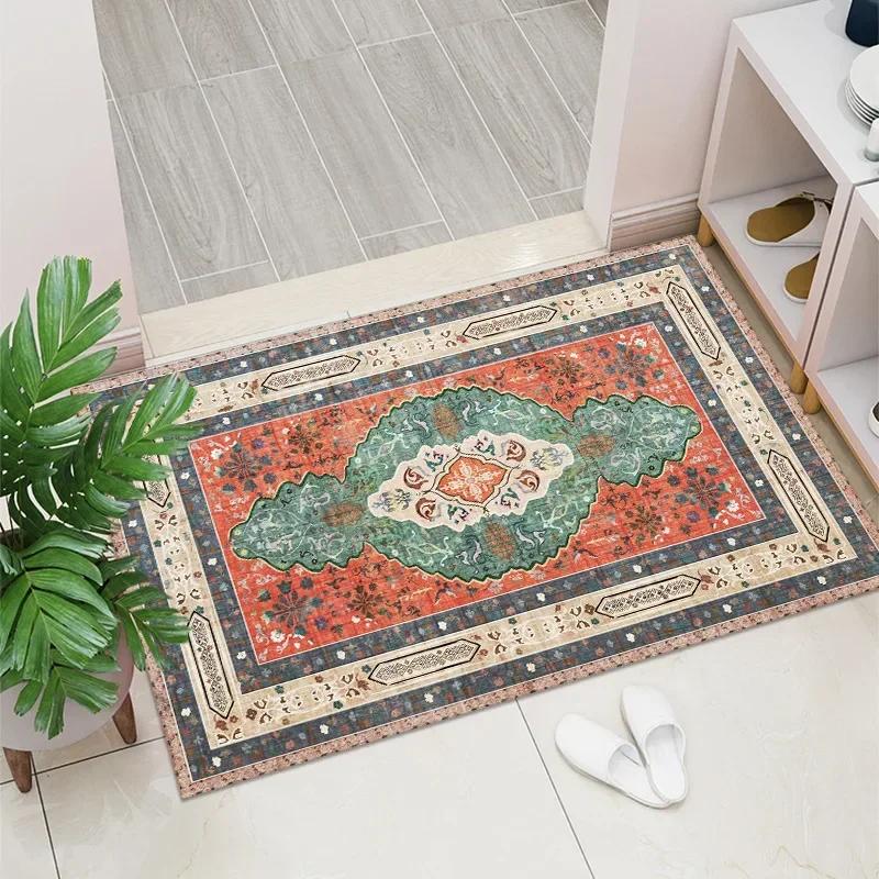 1PC Vintage Red Living Room Rug Area Rug Washable Boho Rugs Carpet Non-Shedding Throw Rug for Farmhouse Indoor Kids Playroom