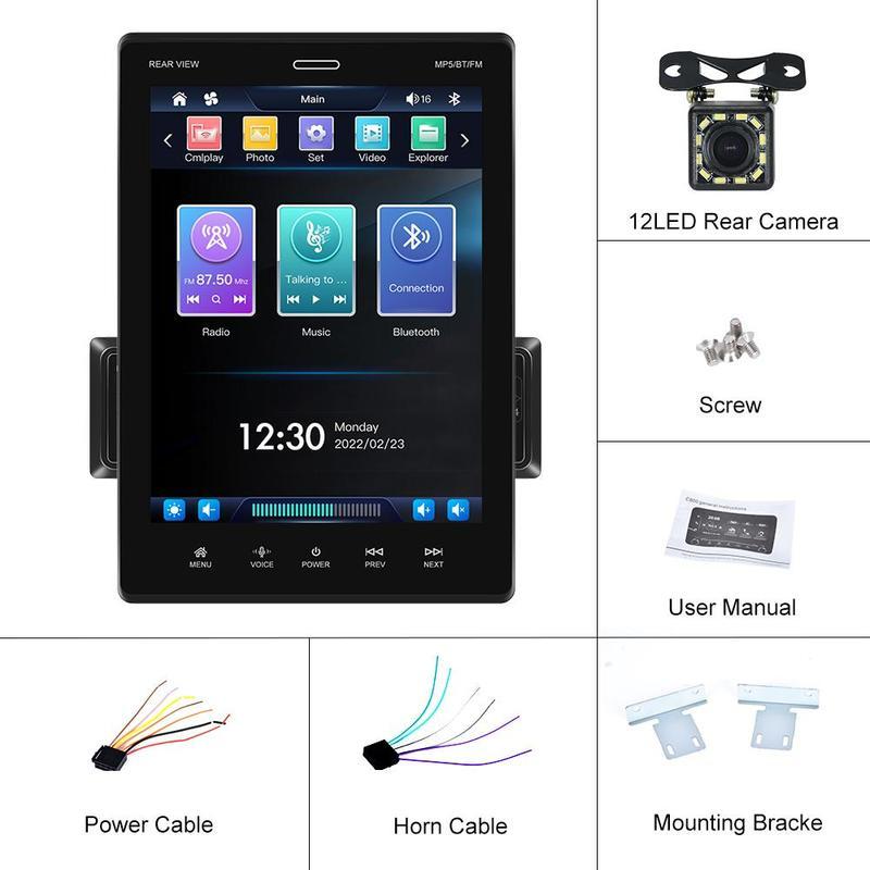 1 Din 9.5 Inch Vertical Touch Screen Car MP5 Player Carplay Android Auto Mirror Link DVR Rear View SWC Bluetooth FM TF/USB