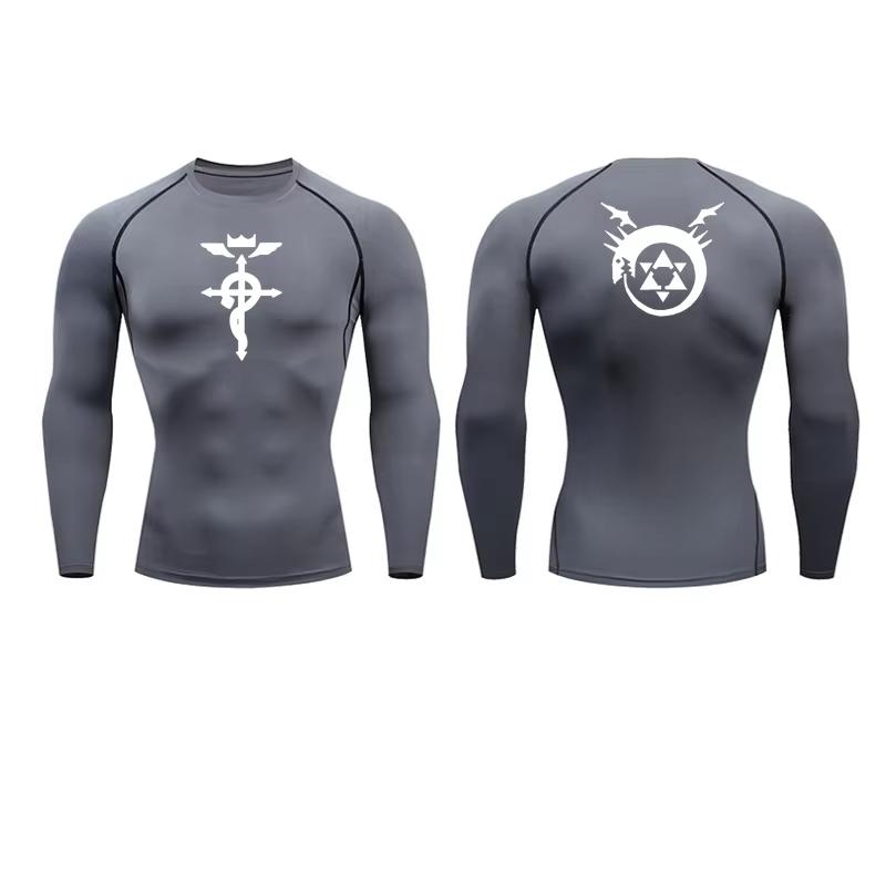 Men s Anime Print Compression Long-sleeved Sweatshirt-gym Running Training Quick-drying Breathable Top RL0651 S