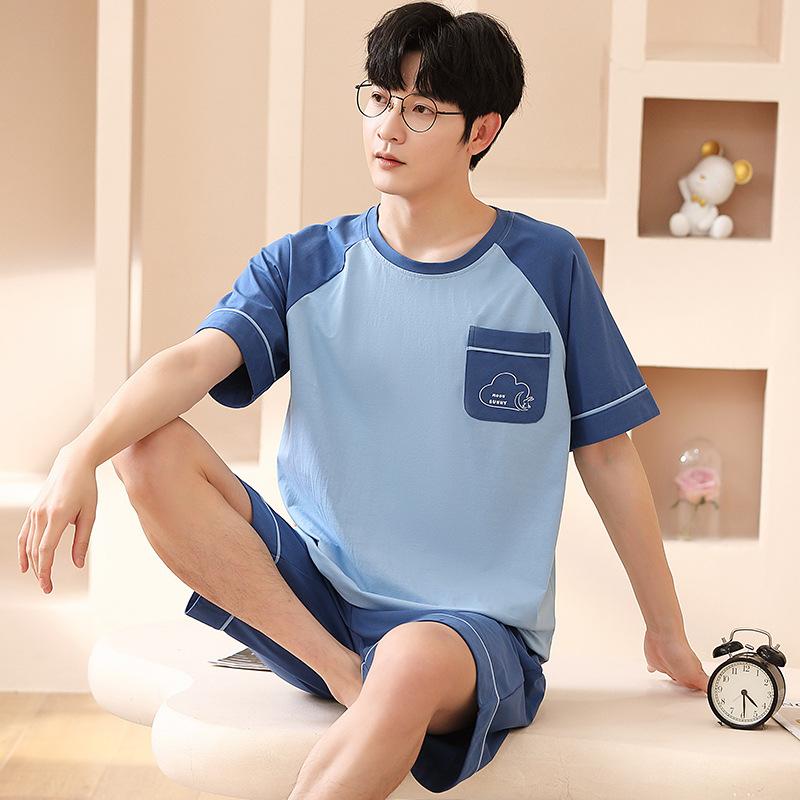 Cotton Sleepwear Loungewear Men's Big Size Long Sleeve Long Trousers Youth Nightwear Homewear Two Sets Cartoon Striped Pajamas