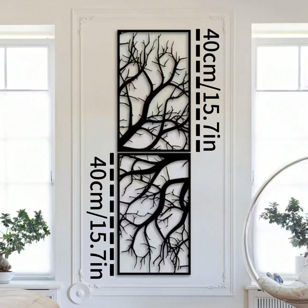 

2Pcs Tree Metal Wall Art Set Vertical Living Room Sculpture Durable Iron Decor Gift