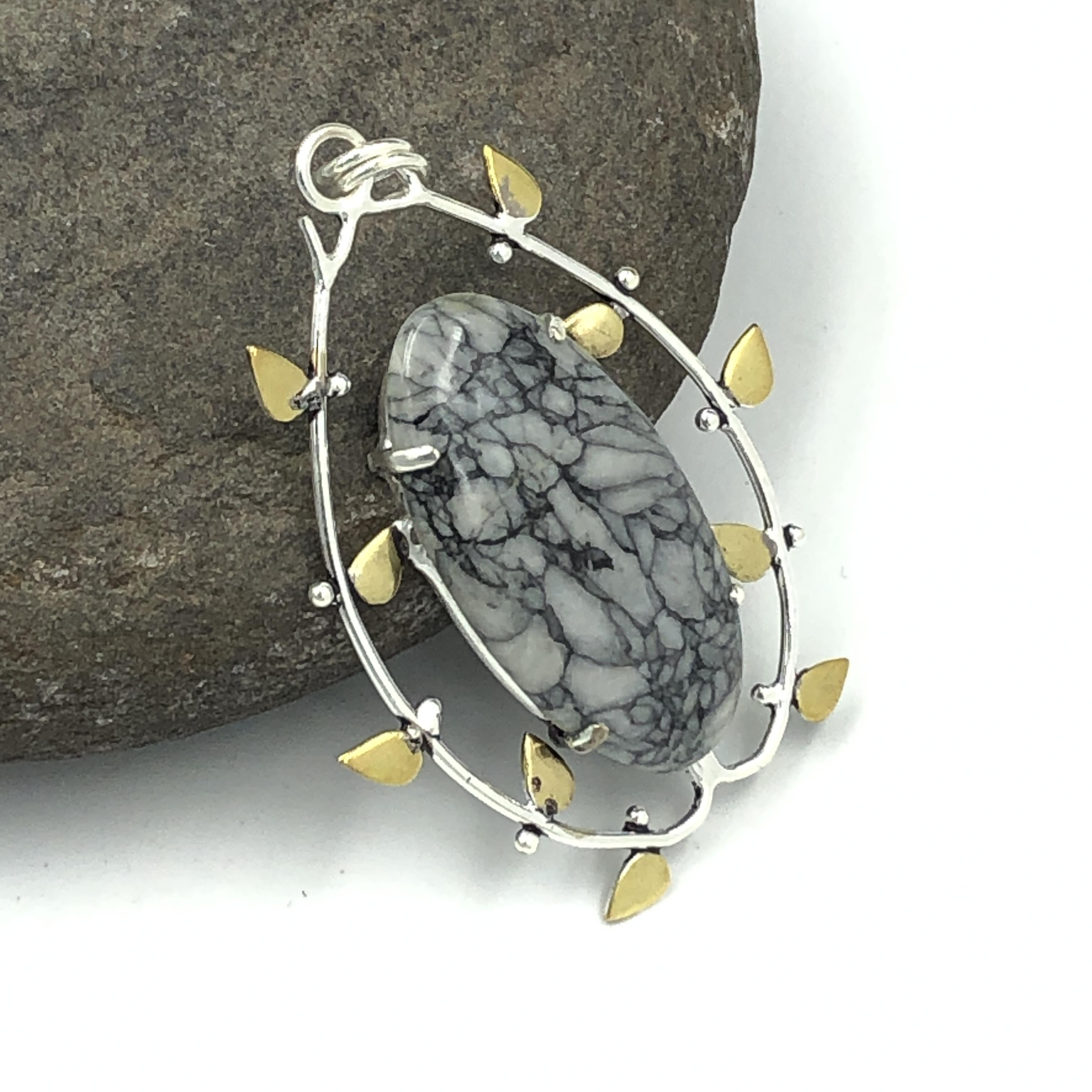 Natural Pinolith Jasper Gemstone 925 Sterling Silver Jewelry Pendant 2.1 AJP-98