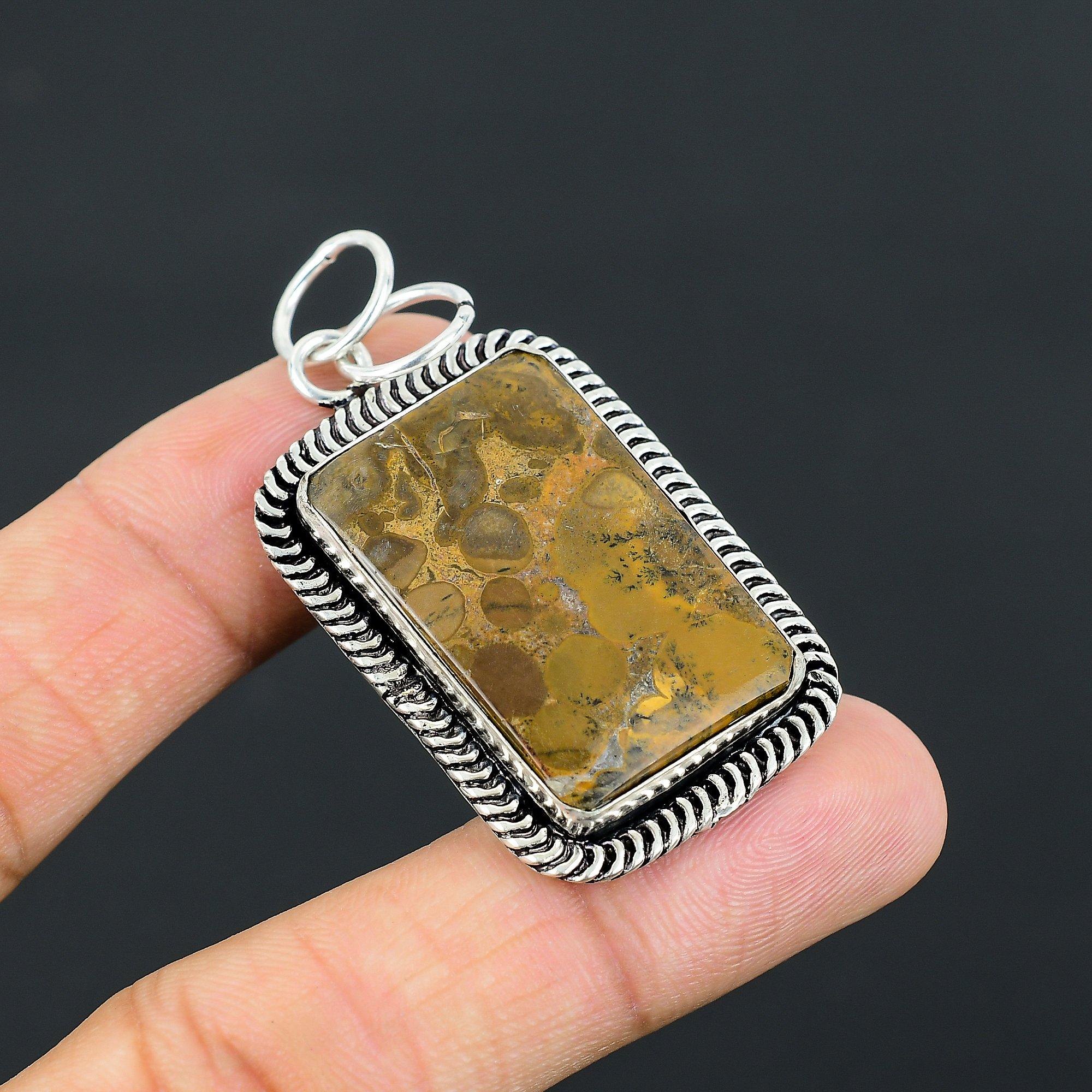 Daughters Day Sale Sterling Silver Honey Dendrite Opal Stone Handmade Pendant