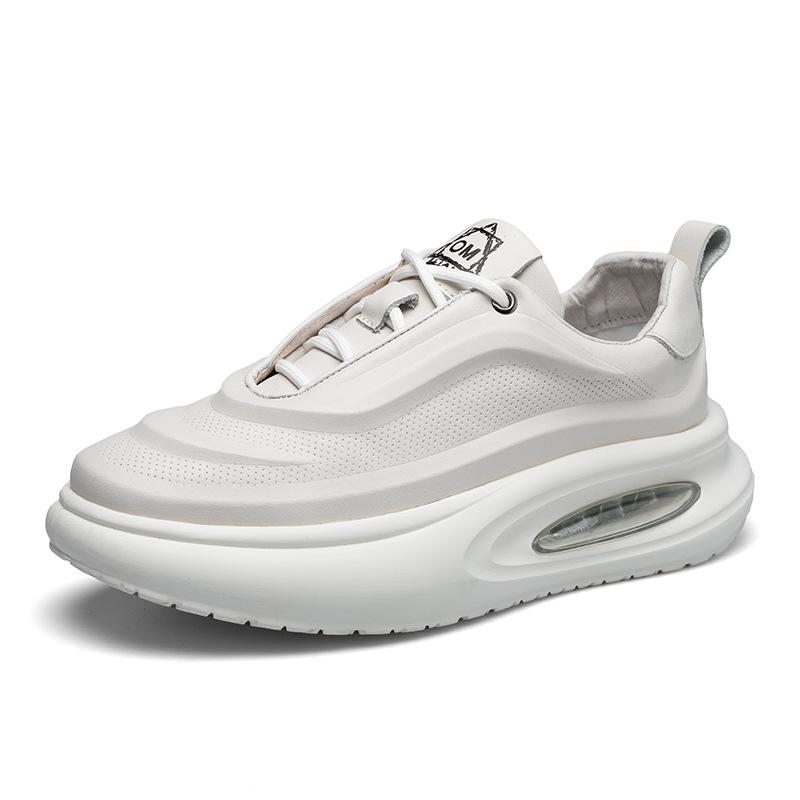 2025 Direct Supply Dad Shoes Men's Casual Versatile Breathable Leather Shoes Thick-soled Air Cushion Heightening Shoes White Shoes