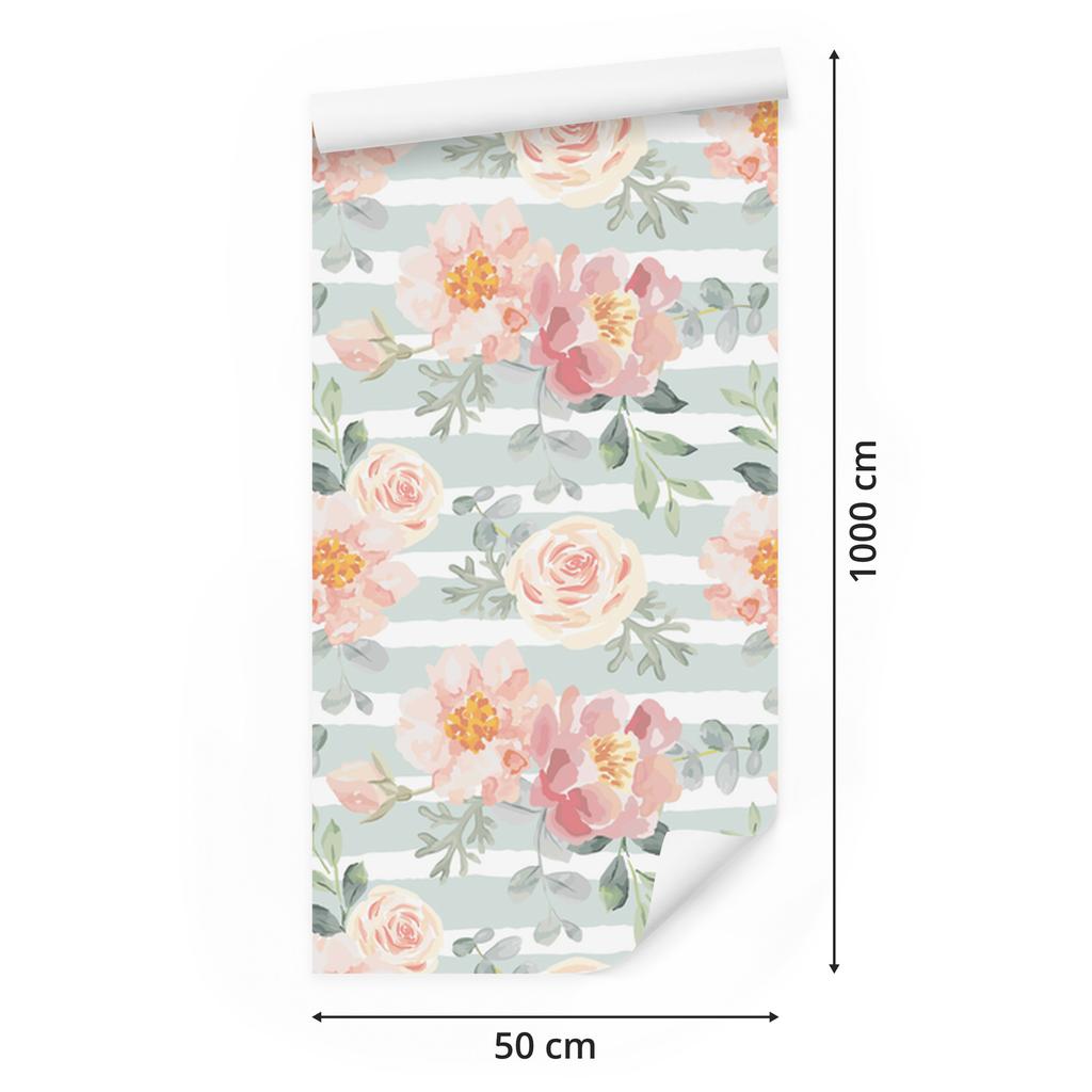 Wallpaper Flowers and Pastel Roses and Peonies for Living Room and Bedroom 50x1000