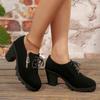 Large size new thick heel high heel solid color side zipper single shoes comfortable casual round head Martin boots