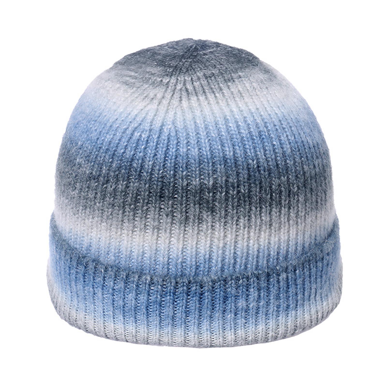 

Ladies Knitted Hat Trendy Gradient Printed Warm Hat Fashion Knitted Hat One Size синий