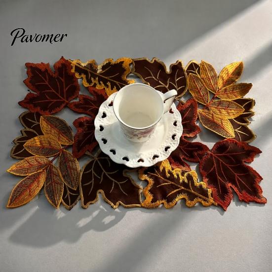 Decorative Mats for Autumn Gatherings Maple Leaf Embroidered Placemat, Coaster Place Mat, Thanksgiving Home Kitchen Decor Table Mat Fall Farmhouse