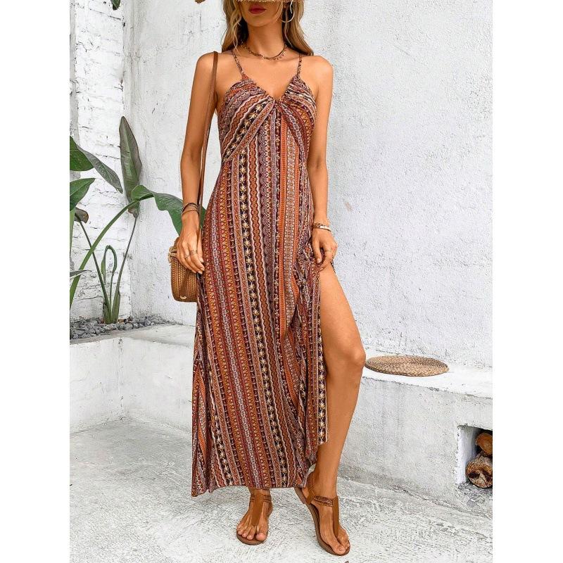 Women's Sleeveless Spaghetti Strap Maxi Dresses Multi Pattern Floral Striped Ankle Length Summer Dress