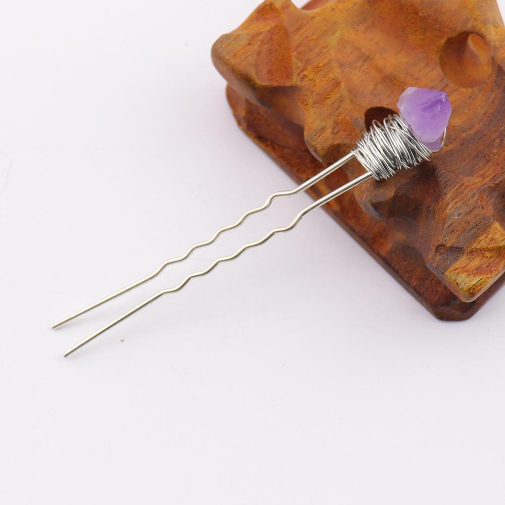

Amethyst Quartz Flower Hairpin - Silver Wire Wrapped Headdress for Brides