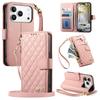 Für iPhone 17 16 15 14 13 12 Pro Max Crossbody Portemonnaie Hülle, gesteppte Reißverschlusstasche Kartenhalter Klapphülle mit Riemen Lanyard Hülle